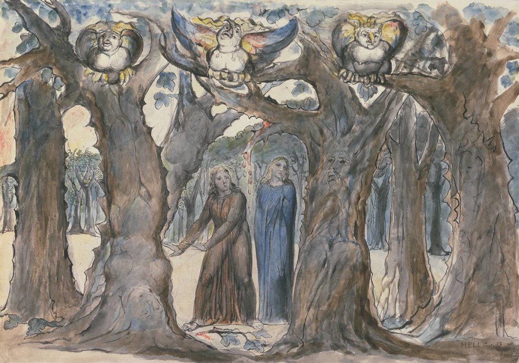 The Wood of the Self-Murderers: The Harpies and the Suicides 1824-7 William Blake 1757-1827 Purchased with the assistance of a special grant from the National Gallery and donations from the Art Fund, Lord Duveen and others, and presented through the the Art Fund 1919 http://www.tate.org.uk/art/work/N03356