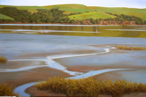 Across Tomales, oil on canvas, 24 x 36 in. Suzanne Siminger's painting hangs on my wall.